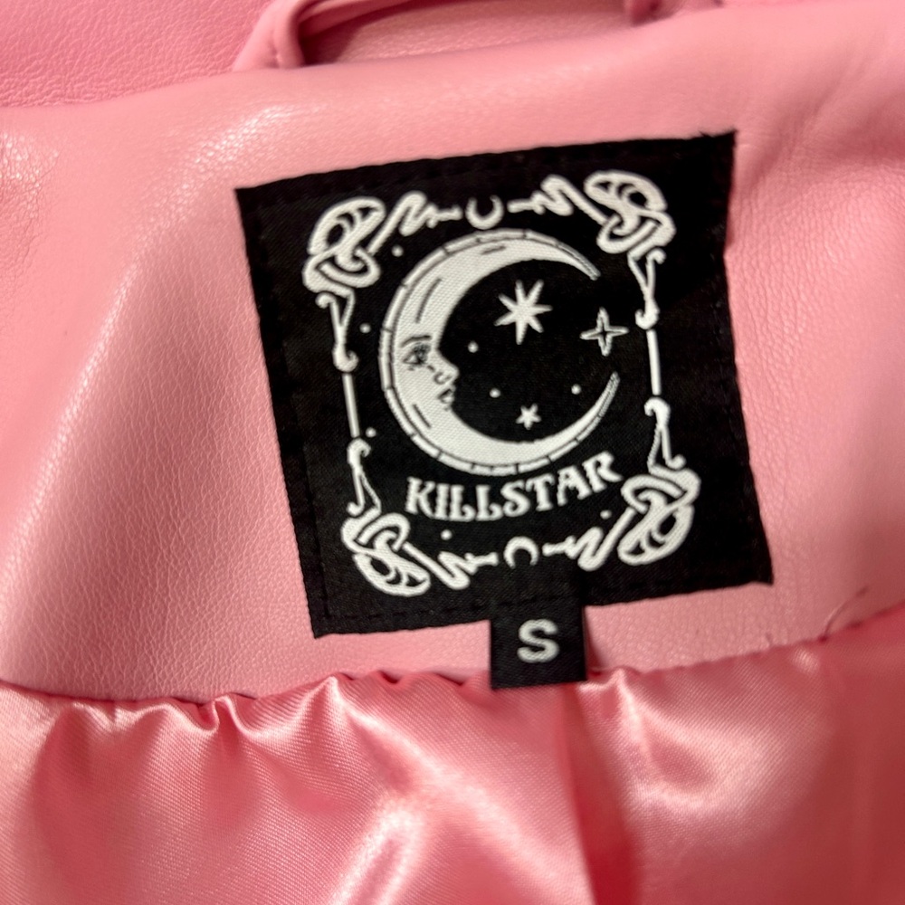 Killstar Disharmony Spike Studded Pink Vegan Leather Moto Jacket - Picture 5 of 13